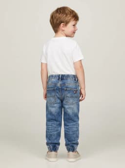 Boys Mid-Blue Stonewash Denim Joggers with Drawstring Waist