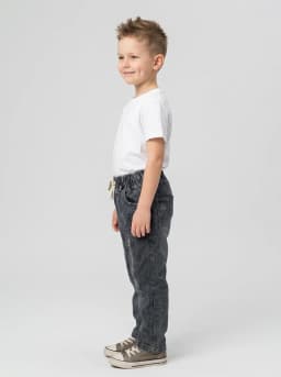 Boys Light Grey Washed Denim Jogger Jeans with Graphic Prints