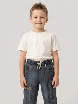 Boys Light Grey Washed Denim Jogger Jeans with Graphic Prints