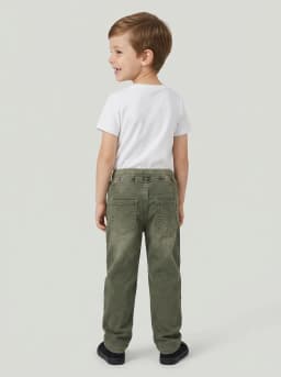 Boys Olive Green Washed Denim Jogger Jeans with Drawstring Waist
