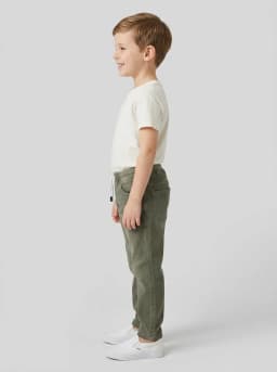 Boys Olive Green Washed Denim Jogger Jeans with Drawstring Waist