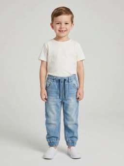 Boys Light Blue Washed Denim Jogger Jeans with Drawstring