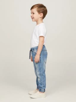 Boys Light Blue Washed Denim Jogger Jeans with Drawstring