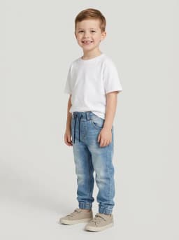 Boys Light Blue Washed Denim Jogger Jeans with Drawstring