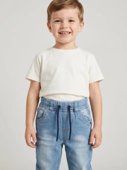 Boys Light Blue Washed Denim Jogger Jeans with Drawstring