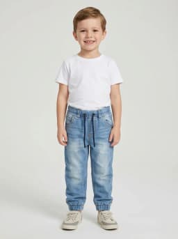 Boys Light Blue Washed Denim Jogger Jeans with Drawstring