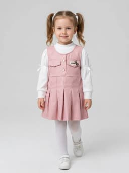 Girls Pink Faux Leather Pinafore Dress with Attached White Ribbed Top