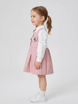 Girls Pink Faux Leather Pinafore Dress with Attached White Ribbed Top