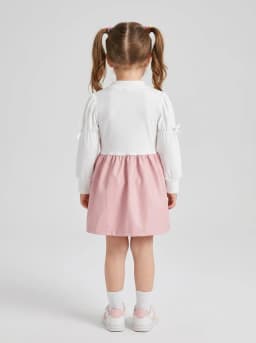Girls Pink Faux Leather Pinafore Dress with Attached White Ribbed Top