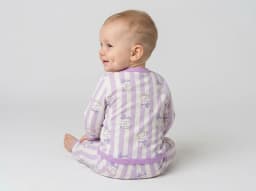 Baby Lilac and Off-White Striped Cat Print Top and Pyjama Set