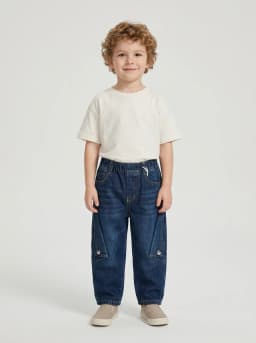 Kids Dark Blue Washed Denim Relaxed Utility Jeans