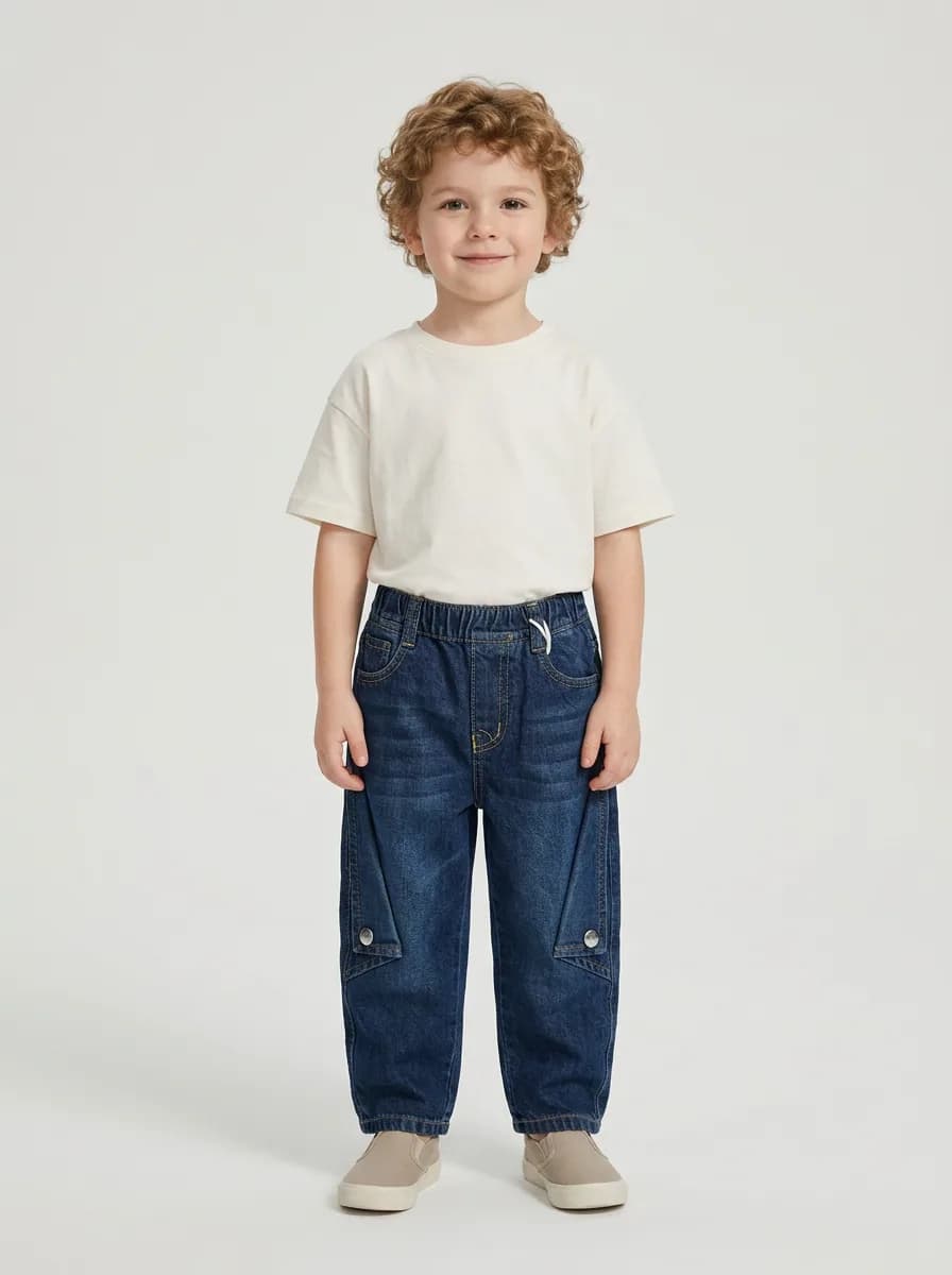 Kids Dark Blue Washed Denim Relaxed Utility Jeans