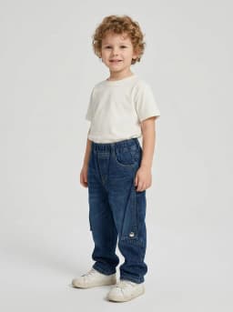 Kids Dark Blue Washed Denim Relaxed Utility Jeans