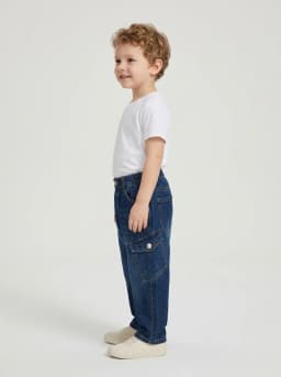 Kids Dark Blue Washed Denim Relaxed Utility Jeans