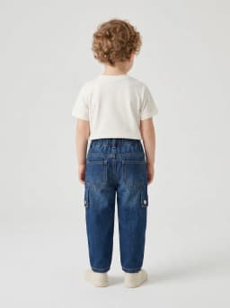 Kids Dark Blue Washed Denim Relaxed Utility Jeans