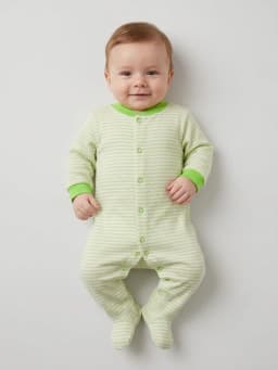 Baby Pack of 3 Green and White Printed Footed Sleepsuits