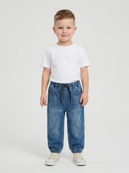Unisex Mid-Blue Washed Denim Jogger Jeans with Drawstring