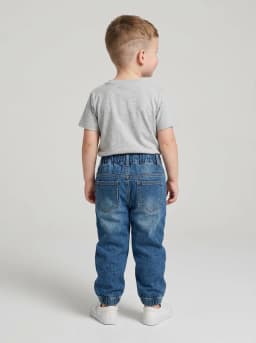Unisex Mid-Blue Washed Denim Jogger Jeans with Drawstring