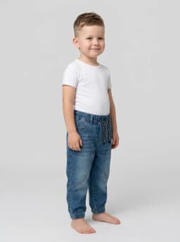 Unisex Mid-Blue Washed Denim Jogger Jeans with Drawstring