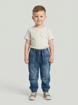 Unisex Mid-Blue Washed Denim Jogger Jeans with Drawstring