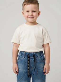 Unisex Mid-Blue Washed Denim Jogger Jeans with Drawstring