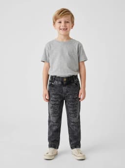 Boys Washed Black Distressed Denim Jeans with Elastic Waist