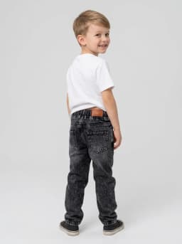 Boys Washed Black Distressed Denim Jeans with Elastic Waist