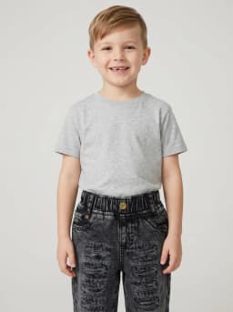 Boys Washed Black Distressed Denim Jeans with Elastic Waist