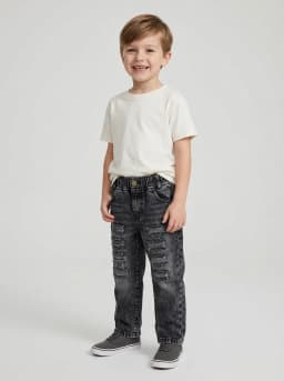 Boys Washed Black Distressed Denim Jeans with Elastic Waist
