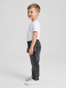 Boys Washed Black Distressed Denim Jeans with Elastic Waist