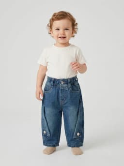 Kids Mid-Blue Washed Denim Cargo Pants