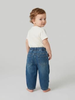 Kids Mid-Blue Washed Denim Cargo Pants