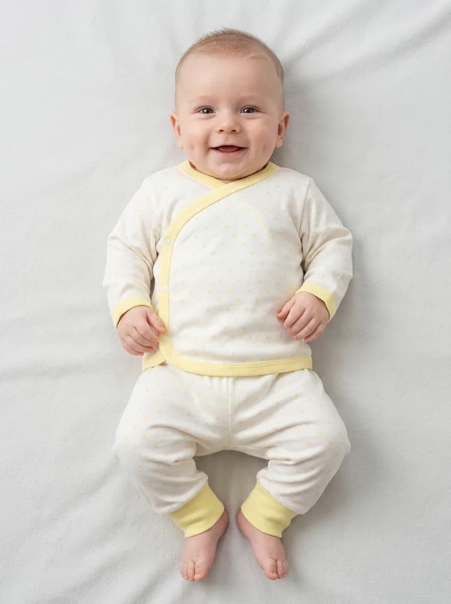 Infant White and Pastel Yellow Polka Dot Front Open Top and Pajama Set