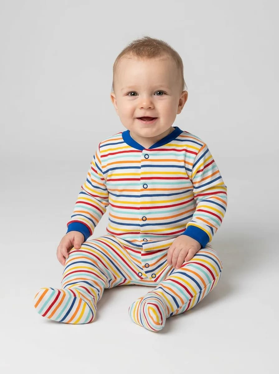 Baby Boys Pack of 3 Multicolor Cotton Footed Sleepsuits