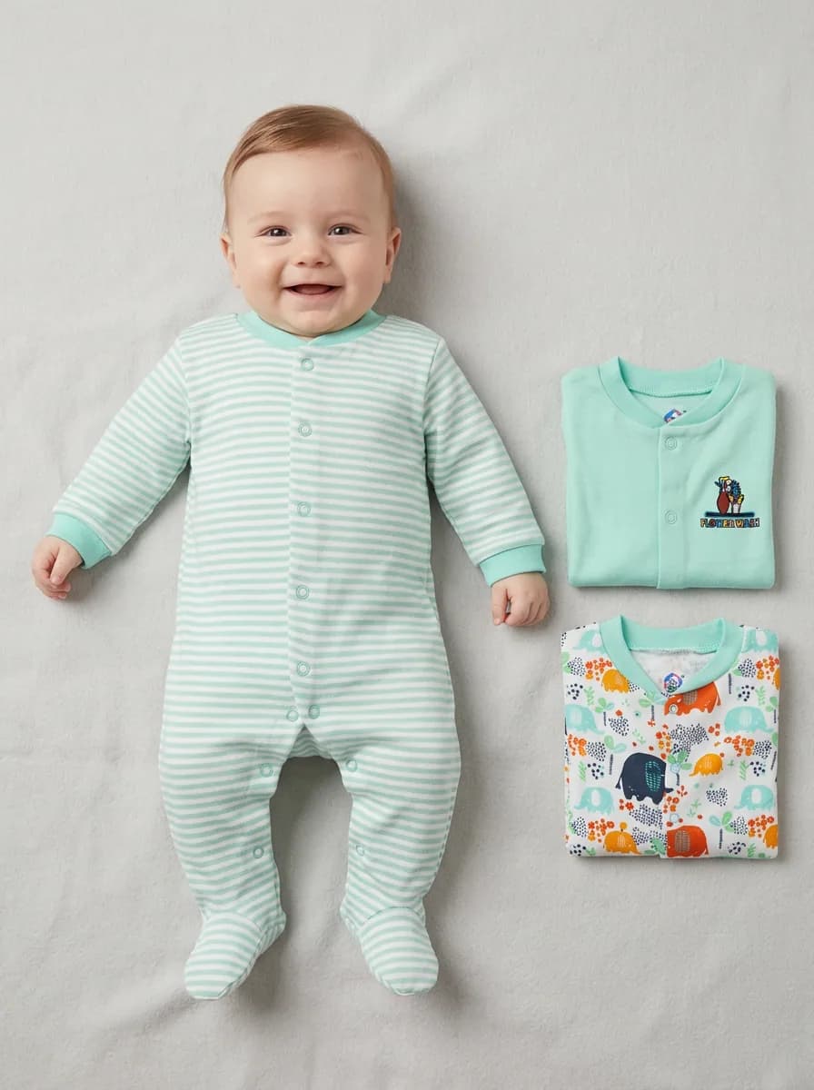 Baby Mint Green and White Footed Sleepsuits Pack of 3