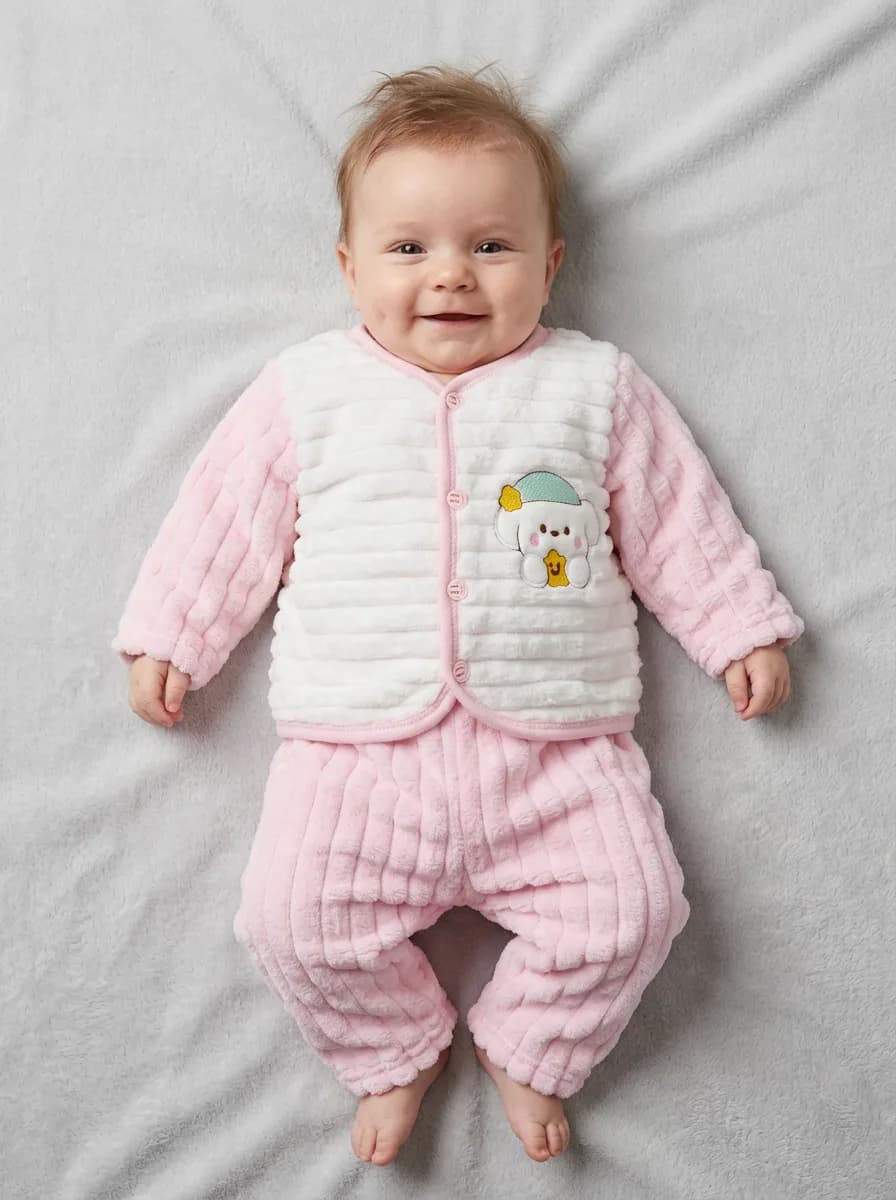 Infant Pink and White Plush Fleece Cardigan and Pyjamas Set