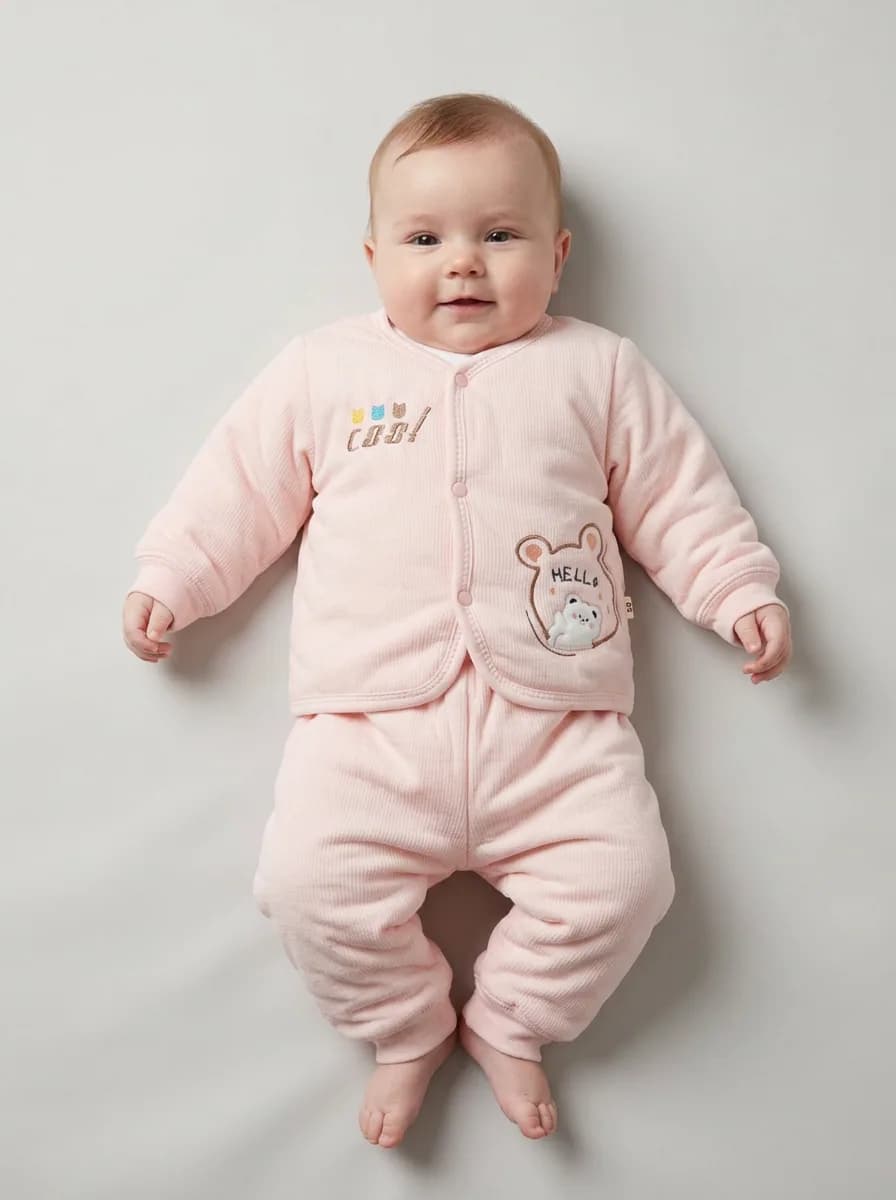 Infant Baby Pink Quilted Snap-Button Top and Pyjama Set
