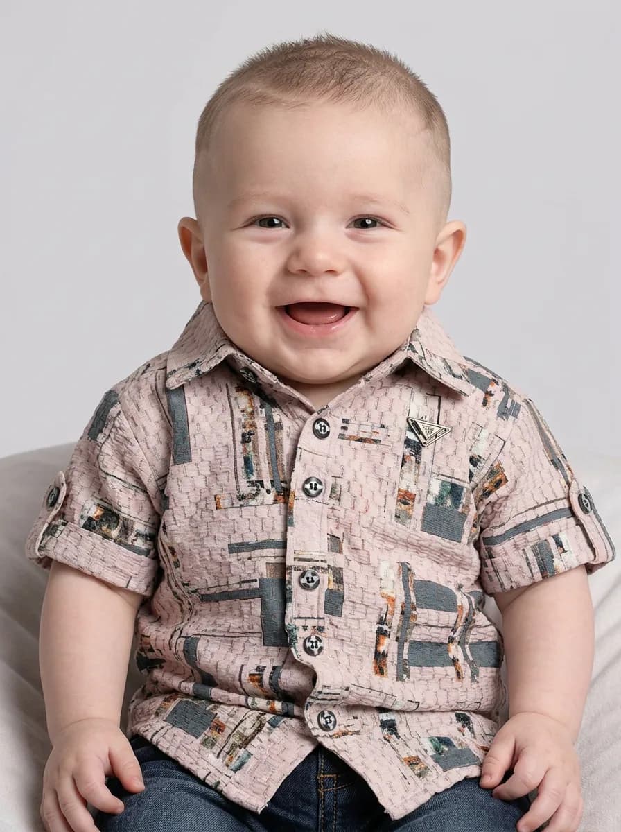 Boys Dusty Pink Textured Geometric Print Short Sleeve Shirt