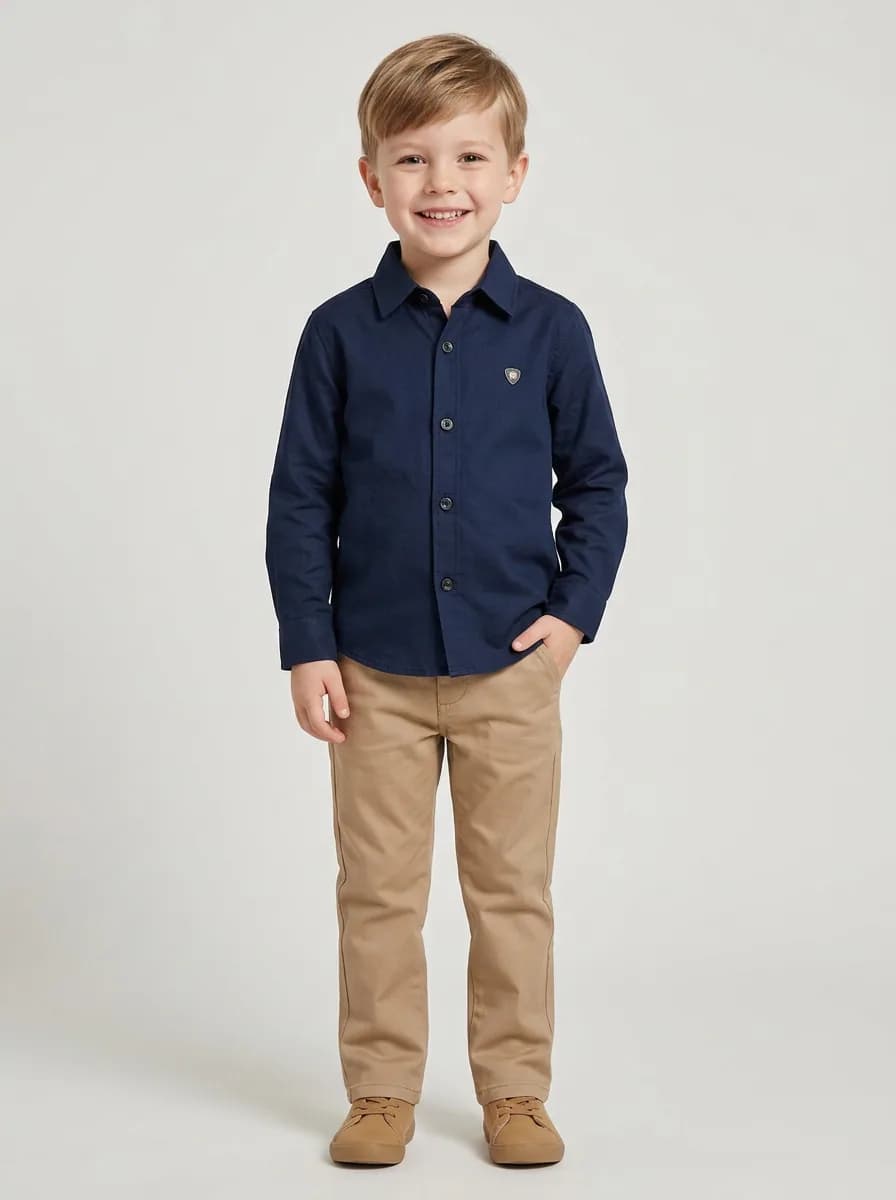 Boys Navy Blue Solid Full Sleeve Casual Shirt